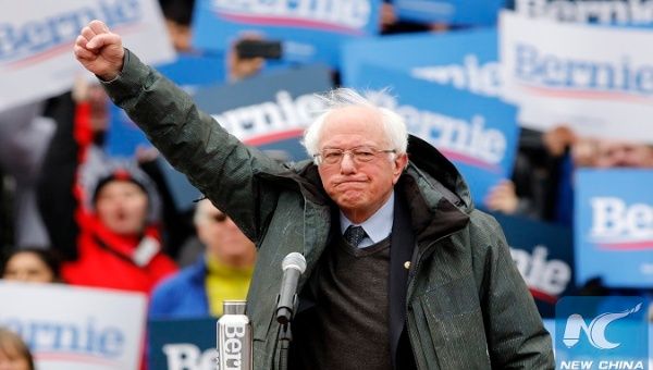U.S. Senator Bernie Sanders gestures during his first presidential campaign rally in Brooklyn College, New York, the United States, March 2nd, 2019. 