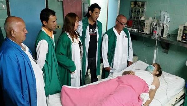 Medical team visiting a patient who received a live donor kidney transplant, Villa Clara, Cuba, April, 2017.