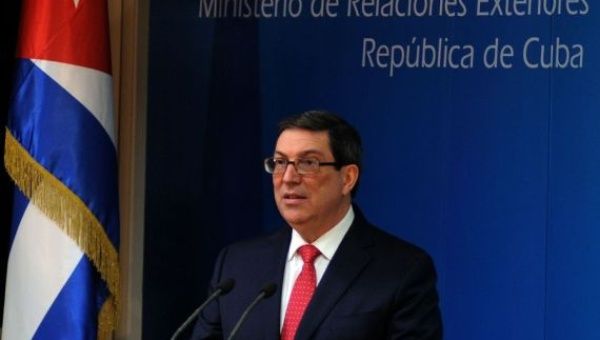 Cuba's Foreign Minister Bruno Rodriguez speaks during a press conference in Havana, Cuba, Feb. 19, 2019. 