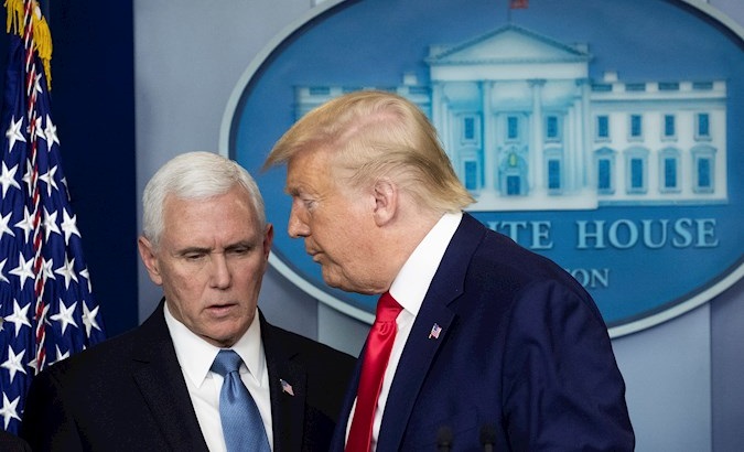President Donald Trump and Vice President Mike Pence at a press conference in Washington DC, U.S., Feb. 29, 2020.