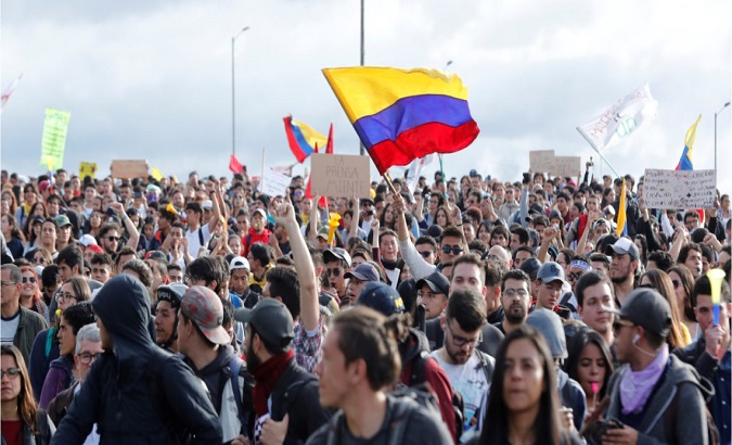 Peaceful demonstration during national strike in Colombia, November, 2019