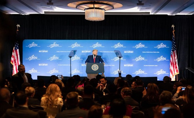 U.S. President Donald Trump during his speech at the Latino Legislative Coalition Summit