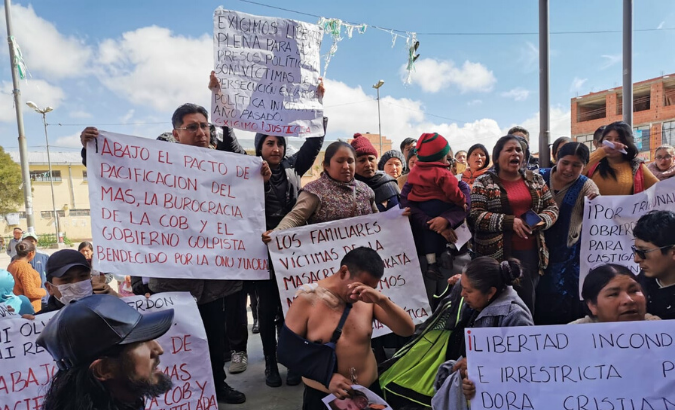 Protesters demand justice for the dead lost in the Senkata massacre during the session of the Senate of Bolivia in the city of El Alto.