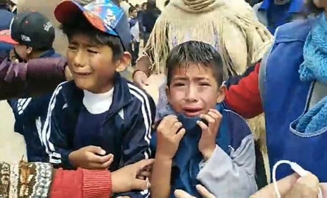 Children affected by tear gas in El Alto city, Bolivia, March, 2020.