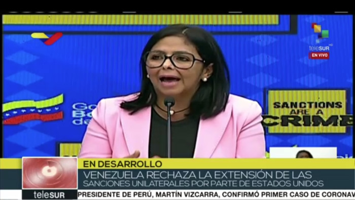 Venezuela Vice President Delcy Rodriguez during a press conference in Caracas