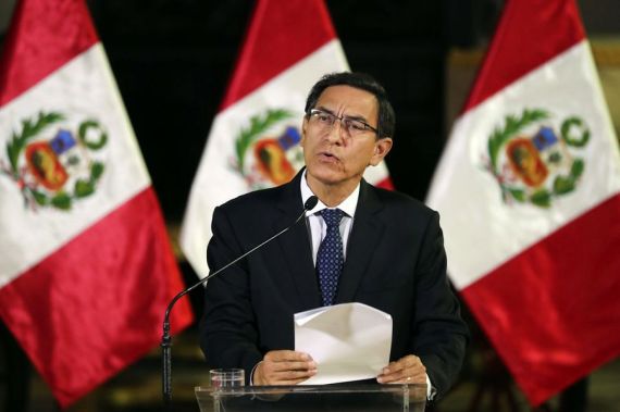 Photo taken on Sept. 30, 2019 shows Peru's President, Martin Vizcarra, speaking during a message to the nation, in Lima, Peru