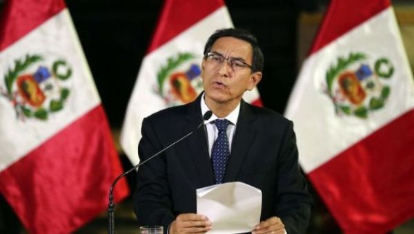 Photo taken on Sept. 30, 2019 shows Peru's President, Martin Vizcarra, speaking during a message to the nation, in Lima, Peru