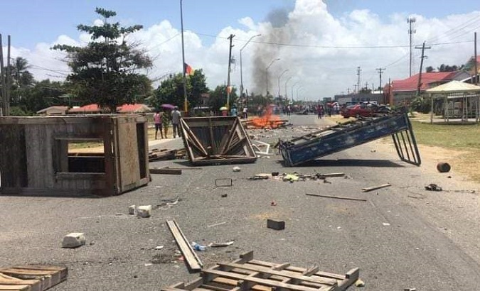 Vestiges of street protests against election results in Georgetown, Guyana, March 7, 2020.