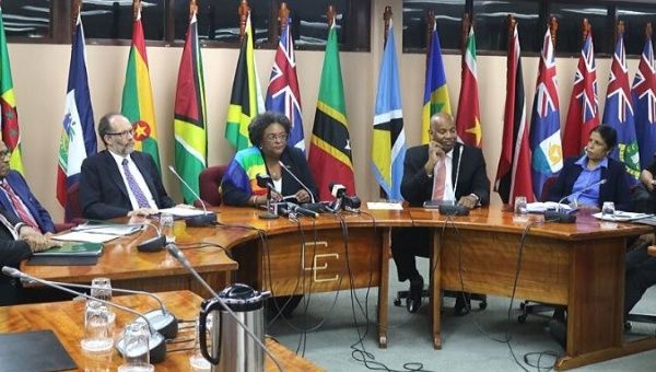 The Prime Minister of Barbados Mia Mottley oversees CARICOM meeting. 