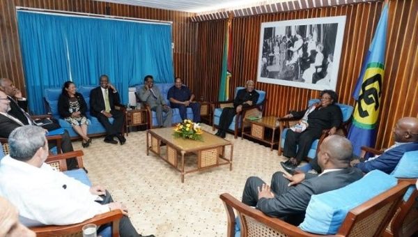 The delegation of heads from Barbados, Dominica, Grenada, St. Vincent, and the Grenadines, and Trinidad and Tobago met with President Granger and opposition leaders.