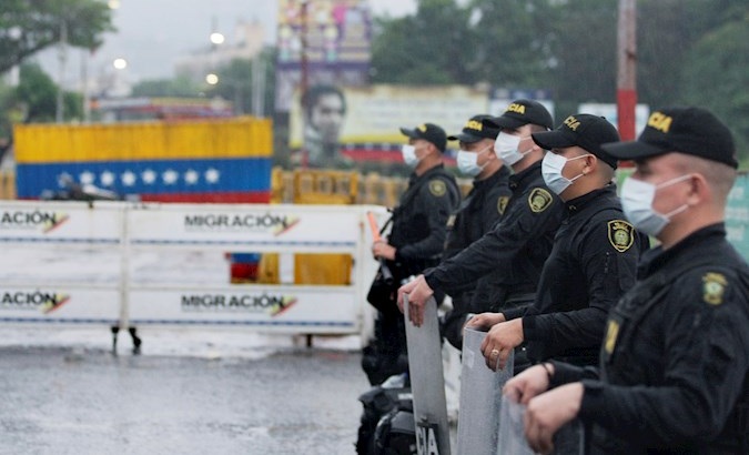 Colombia's Mobile Police Riot Squad at the Simón Bolivar International Bridge, Colombia, March 14, 2020.