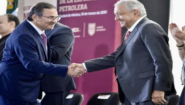 Andres Manuel Lopez Obrador, President of Mexico, with Pemex Director Octavio Romero Oropeza.