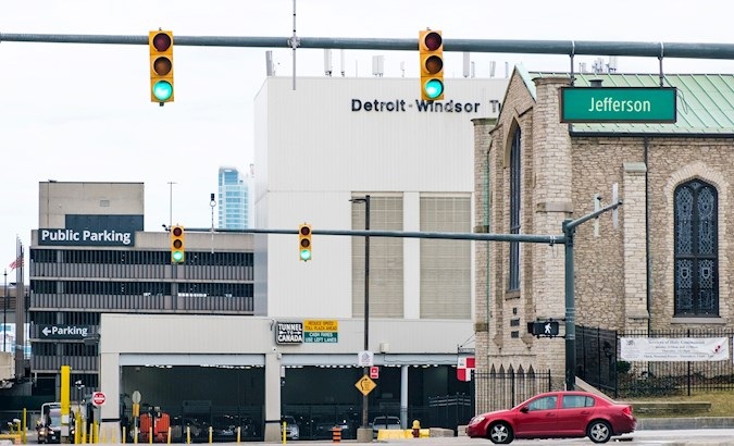 Very light traffic entering the Detroit-Windsor Tunnel at the US side of the US-Canadian border in Detroit, Michigan, USA, March 18, 2020.