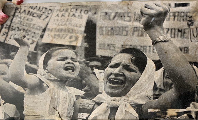 A mother and daughter during the first march in Argentina for their missing loved ones to return home, Buenos Aires, Argentina, March 24, 1983.