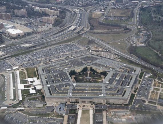 Photo taken on Feb. 19, 2020 shows the Pentagon seen from an airplane over Washington D.C., the United States.