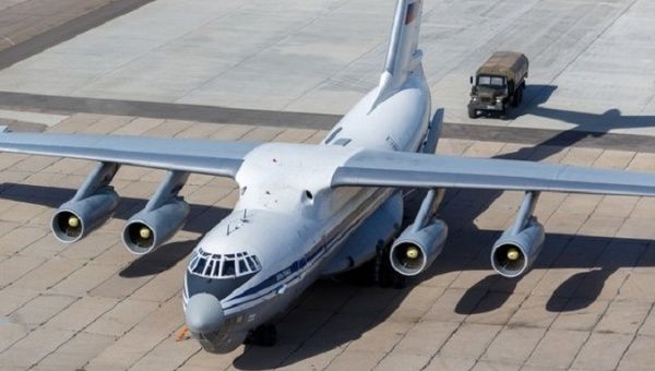 Transport military aircraft with medical aid is getting ready to take off, Russia, March, 2020.