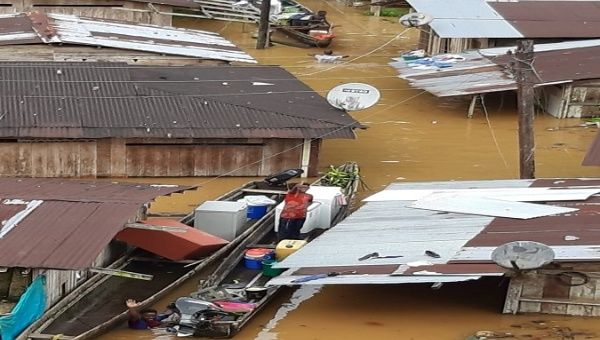 Floods in Boyaja, Colombia, April 1, 2020.