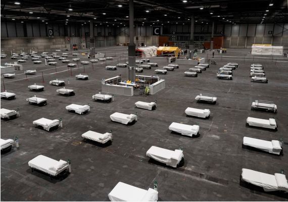 The field hospital set up at the IFEMA Exhibition center in Madrid, Spain, March 21, 2020.