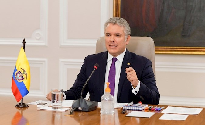 President Ivan Duque in the government palace, Bogota, Colombia, April 6, 2020.