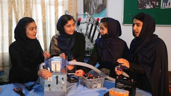 Robotics experts show prototype of lifesaving ventilator, Herat, Afghanistan, April 15, 2020.