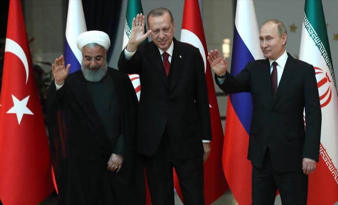 Presidents Vladimir Putin, Recep Tayyip Erdogan and Hassan Rohani Presidents Vladimir Putin, Recep Tayyip Erdogan and Hassan Rohani