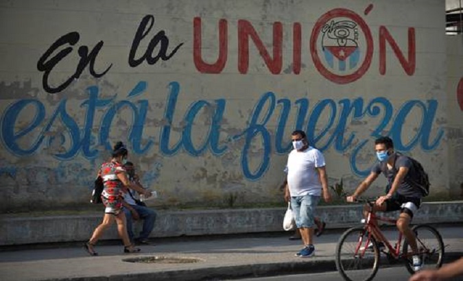Cuban citizens using means of protection on public spaces, Havana, Cuba, April 2020.