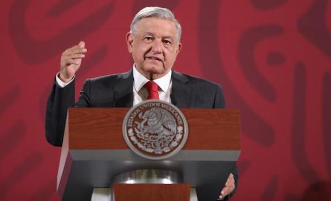 Mexico's President Andres Manuel Lopez Obrador holds a press conference, at the National Palace in Mexico City, Mexico, April 21, 2020.