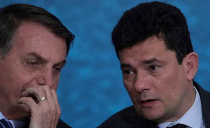 Brazil's far-right President, Jair Bolsonaro (left) together with the Justice Minister Sergio Moro.