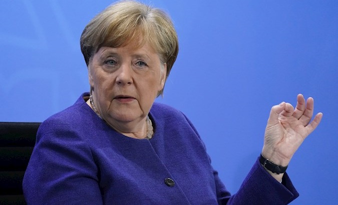 Chancellor Angela Merkel at a press conference in Berlin, Germany, April 30, 2020.