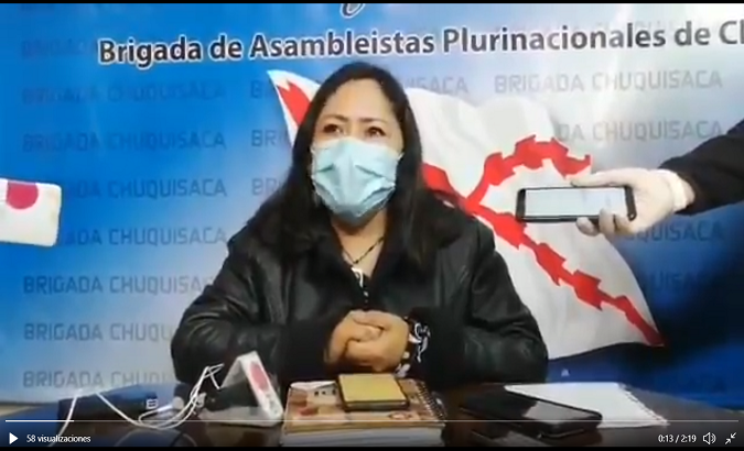 MAS senator Elizabeth Oporto, in press conference. Chuquisaca,  Bolivia, Mayo 5.