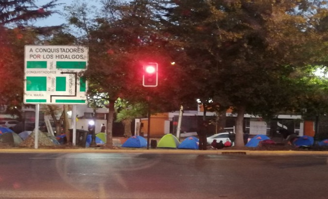Stranded camp in front of the Bolivian consulate in Santiago de Chile. May 7.