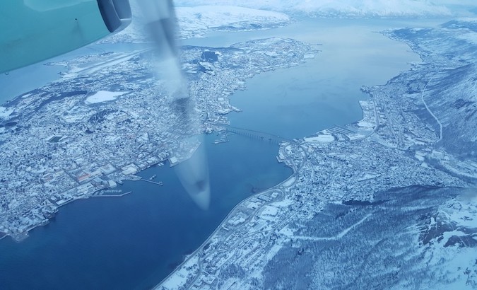 Aerial view of Tromso harbour, Norway.