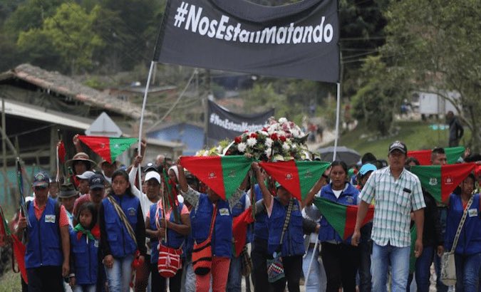 Protests for the murder of indigenous leader Genaro Quiguanas. Toribio, Colombia, November 9, 2019.