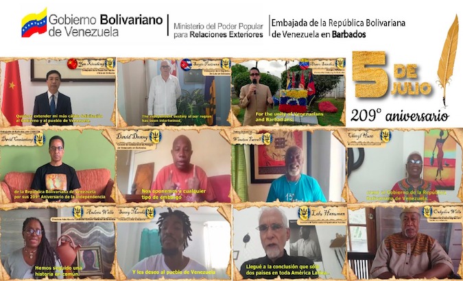 Diplomats, activists, artists, and cultural figures from Barbados during an online meeting.