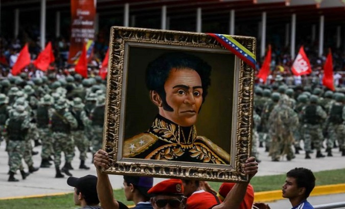 The image of Simon Bolivar during a military parade in Caracas, Venezuela, July 5, 2019