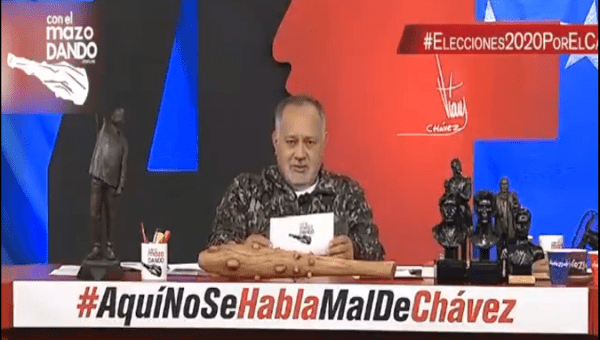 Diosdado Cabello during a broadcast of his television program 'Con el mazo dando' from Caracas, Venezuela July 4, 2020.
