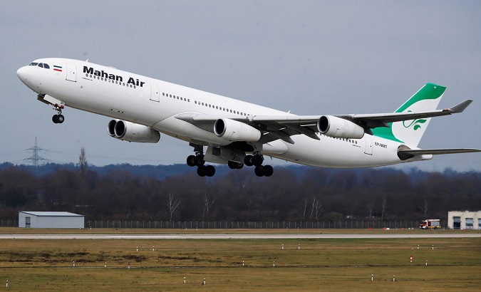 A Mahan Air airplane takes off from Tehran, Iran, on May 4, 2020.