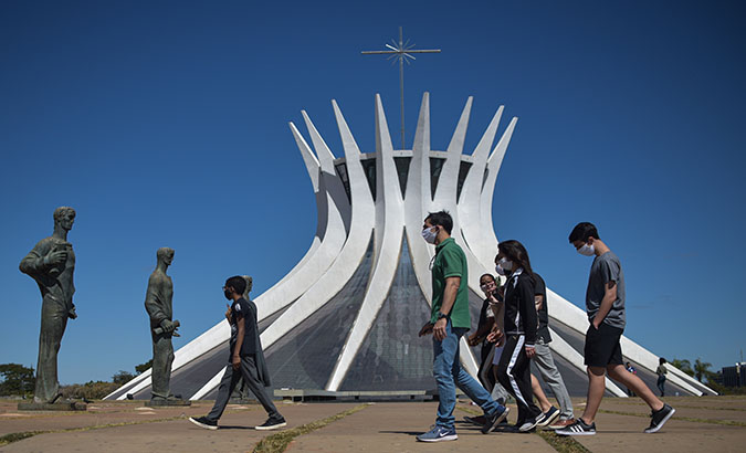 People at the Metropolitan Cathedral, Brasilia, Brazil, July 26, 2020.