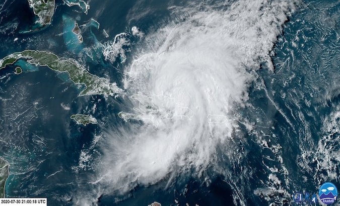 Satellite view of Hurricane Isaias over the Bahamas, July 31, 2020.
