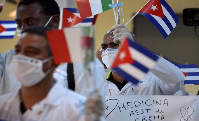 Cuban doctors are welcomed in Havana after serving for two months in Italy. June 8, 2020.