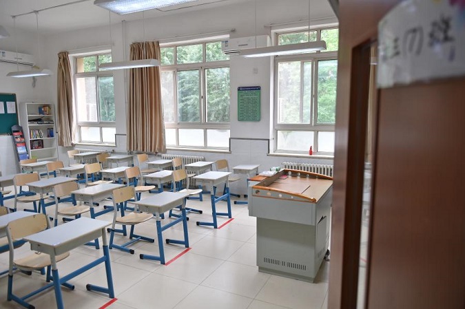 A classroom at Chenjinglun High School in Beijing, China, May 8, 2020.