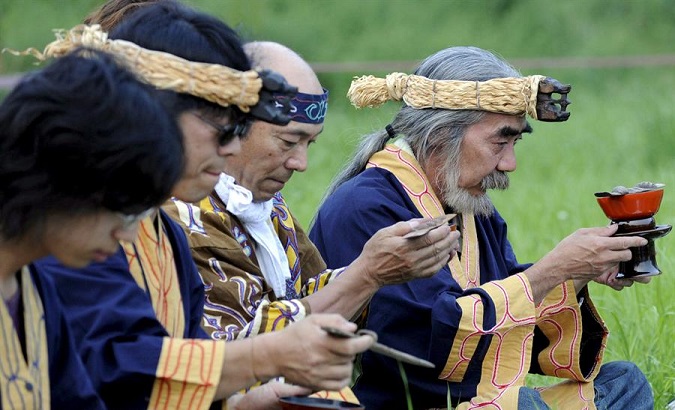 Ainu people at a protest in front of the G8 meeting, Japan, July 6, 2008.