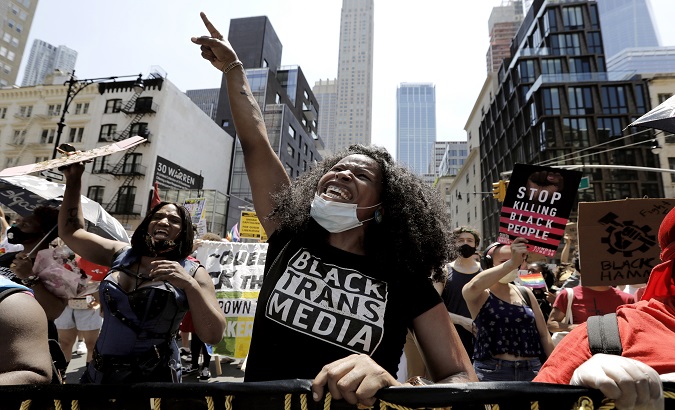 Demonstrators march at the Queer March for Black Lives in New York, New York, U.S. June Demonstrators march at the Queer March for Black Lives in New York, U.S. June 28, 2020.