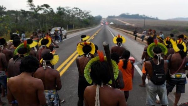 Kayapo indigenous people block Brazil's BR 163 national highway to avoid the COVID-19 spread in Novo Progresso, Brazil, August 20, 2020.