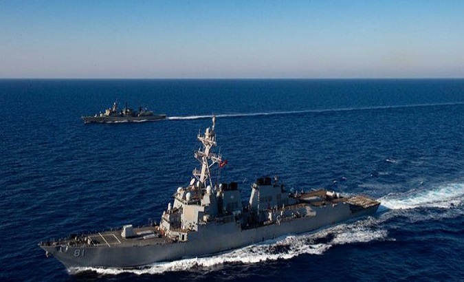 USS Mustin at a military exercise, Paracel Islands, China, August, 27, 2020.