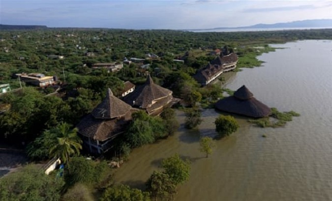 Land and settlements flooded with Lake Baringo waters after heavy rains. Rift Valley, Kenya. September 3, 2020