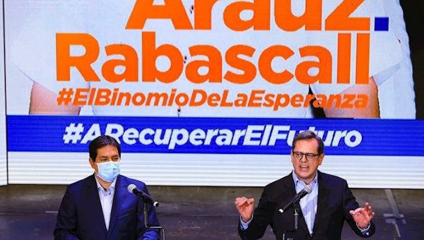 Journalist and vice-presidential candidate Carlos Xavier Rabascall, Andrés Arauz's running mate for the Union for Hope movement (UNES), replacing the candidacy of former president Rafael Correa, offered declarations today in Quito, Ecuador. September 16, 2020. 