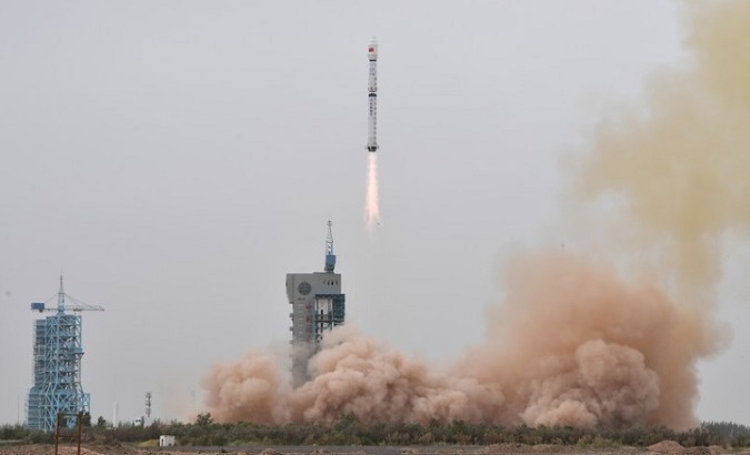 A Long March-4B rocket, carrying the HY-2C satellite, is launched from the Jiuquan Launch Center, China, Sept. 21, 2020.