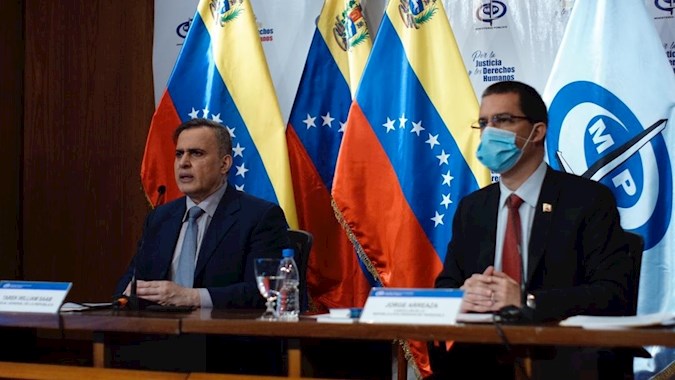 Venezuelan Attorney General Tarek William Saab and Foreign Minister Jorge Arreaza denounced a politicized Lima Group report on human rights during a press conference in Caracas, Venezuela. September 19, 2020.