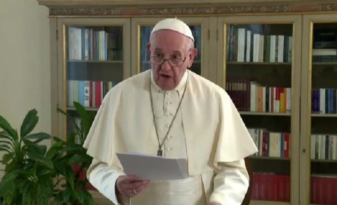 Pope Francis at a video message, Vatican City, Sept. 25, 2020.